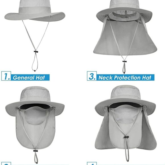 Mens Outdoor Sun Hat with Face Neck Flap UV Protection Wide Brim Fishing Hat for - Picture 3 of 7